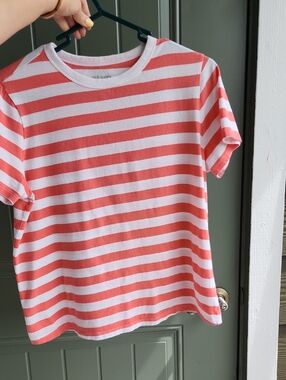Old Navy Bright Coral-Pink and White Striped Tee